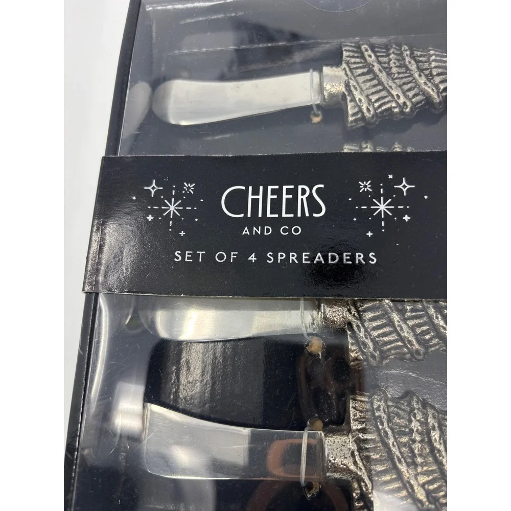 Cheers and Co Christmas Tree Cheese Spreaders Set of 4 Silver Tone Holiday New